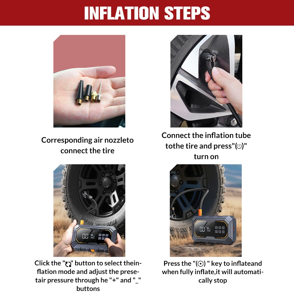 Portable 5000A Jump Starter with Air Compressor Car Battery Jumper Starter Power