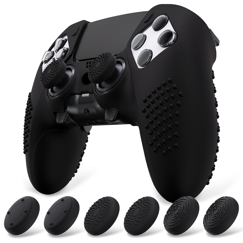 Soft Rubber Protector Skin for PS5 Edge Controller w/6 Thumb Grip Caps