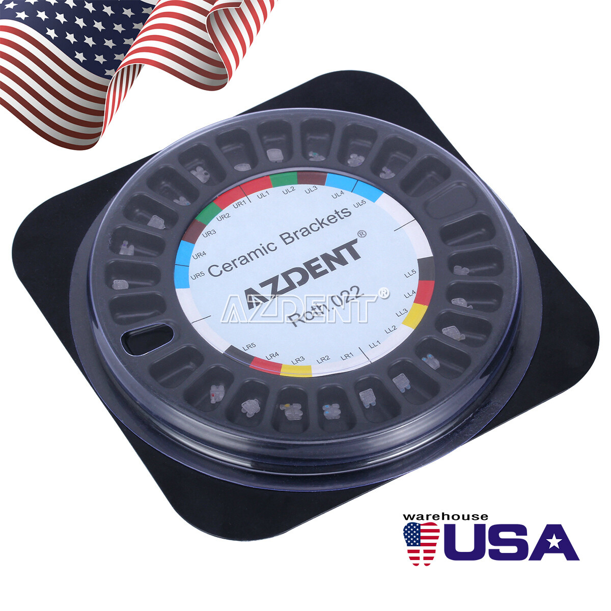 AZDENT Dental Orthodontic Clear Ceramic Bracket Braces Roth Slot.022 Hooks 3 4 5