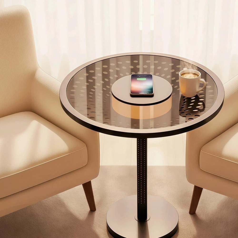 End Table, Side Table with Ambient Light and Wireless Charging, Nightstand, S...