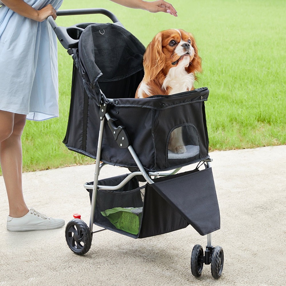 Dog Stroller with 3 Wheels, Foldable, Lightweight, and Durable, Ideal for Small
