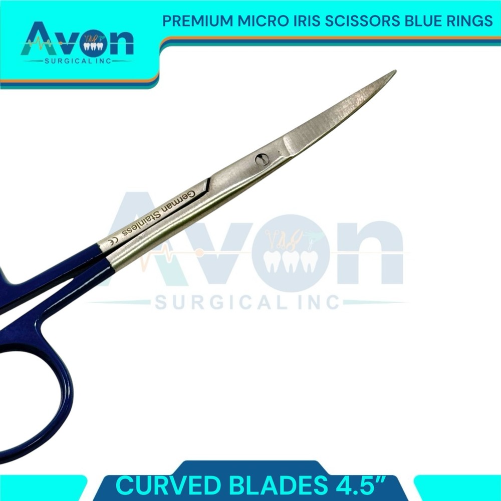 Blue Rings Dissecting Iris Scissors 4.5" Sharp Tips - Micro - Veterinary, Dental