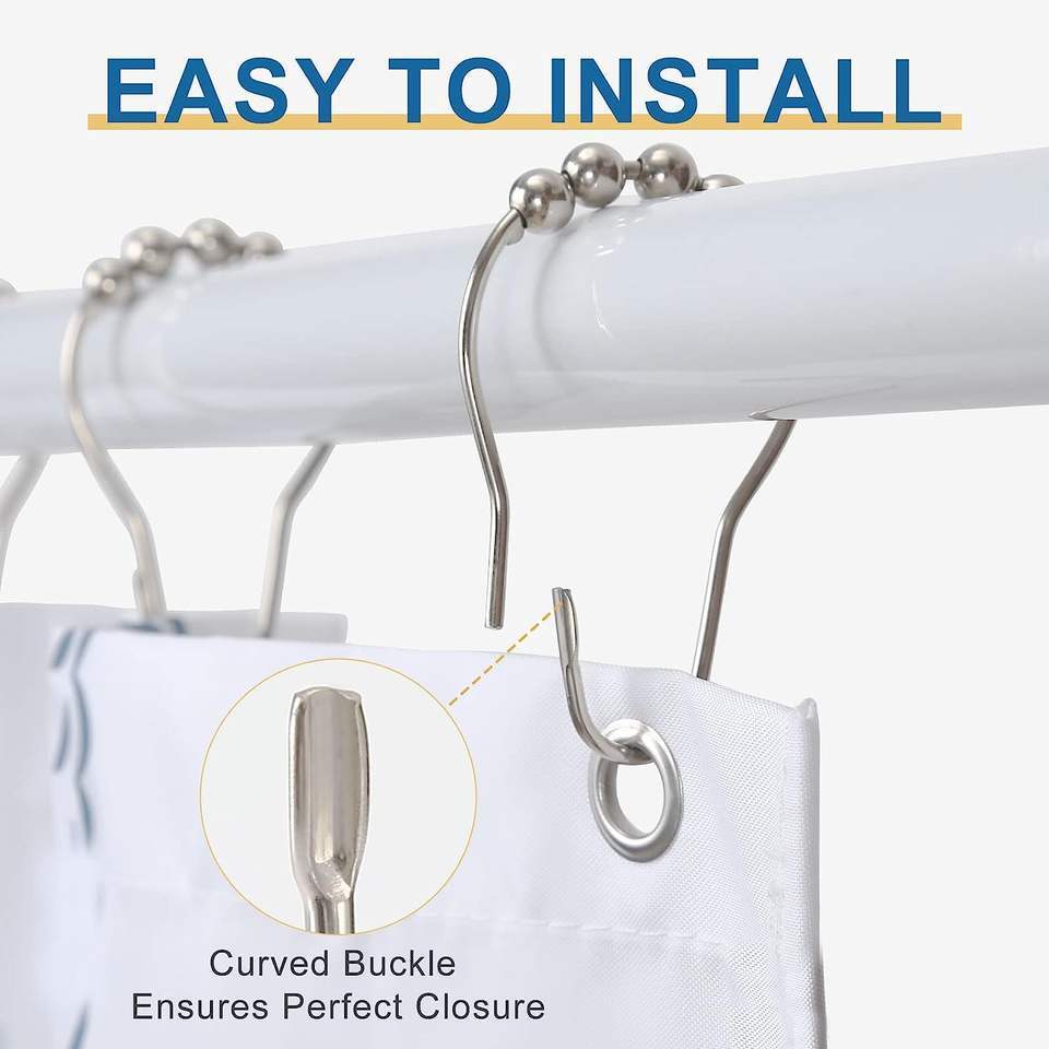 12-60pcs Rust Resistant Stainless Steel Rolling Shower Curtain Hooks/Rings/Hange