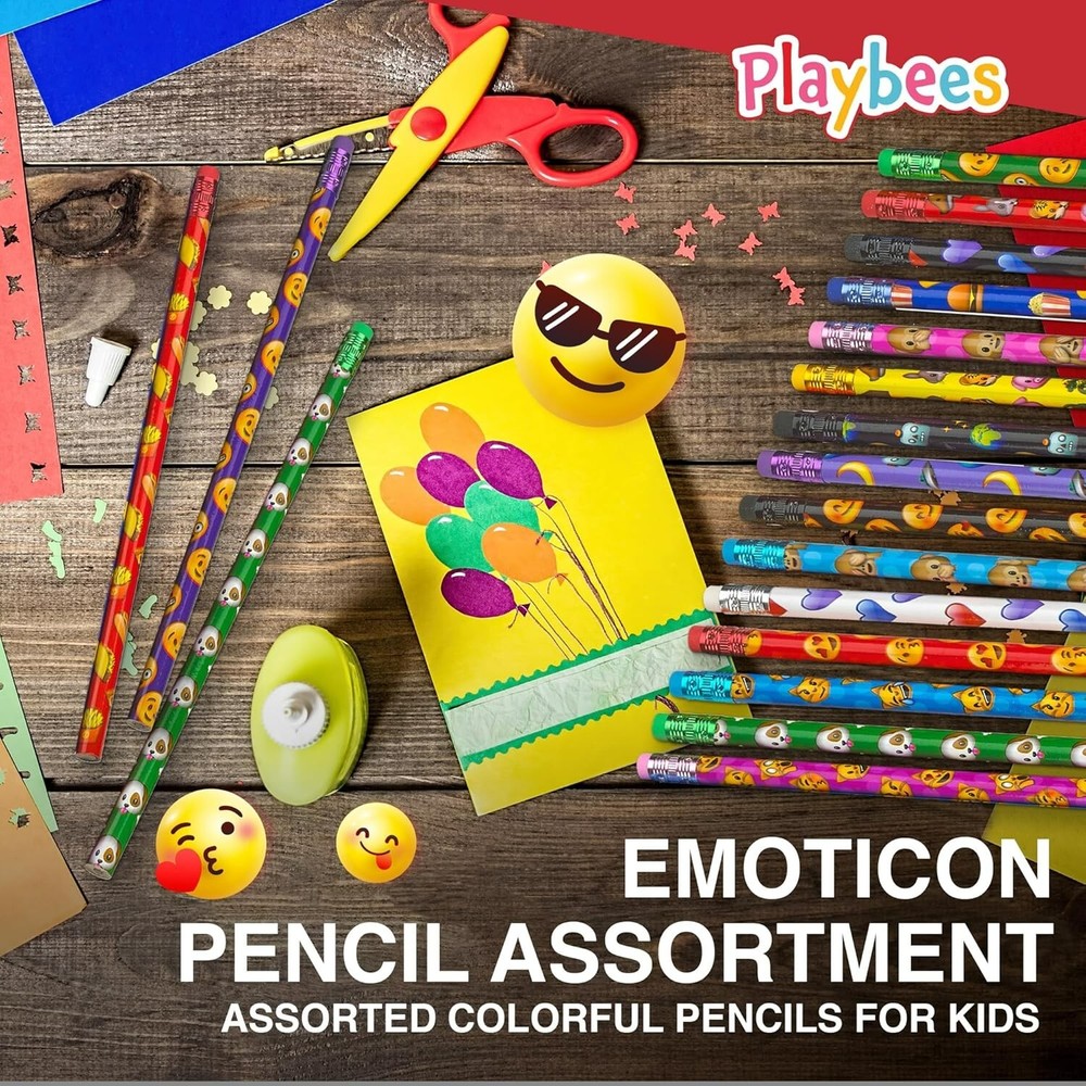 Emoticon Pencils - 72 Pack - Fun & Vibrant Writing Tools with Erasers