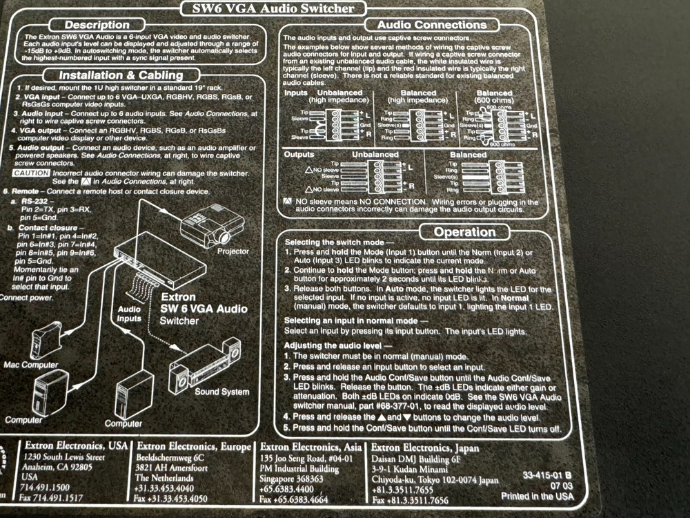 Extron SW6 HDMI Video/Audio Switcher