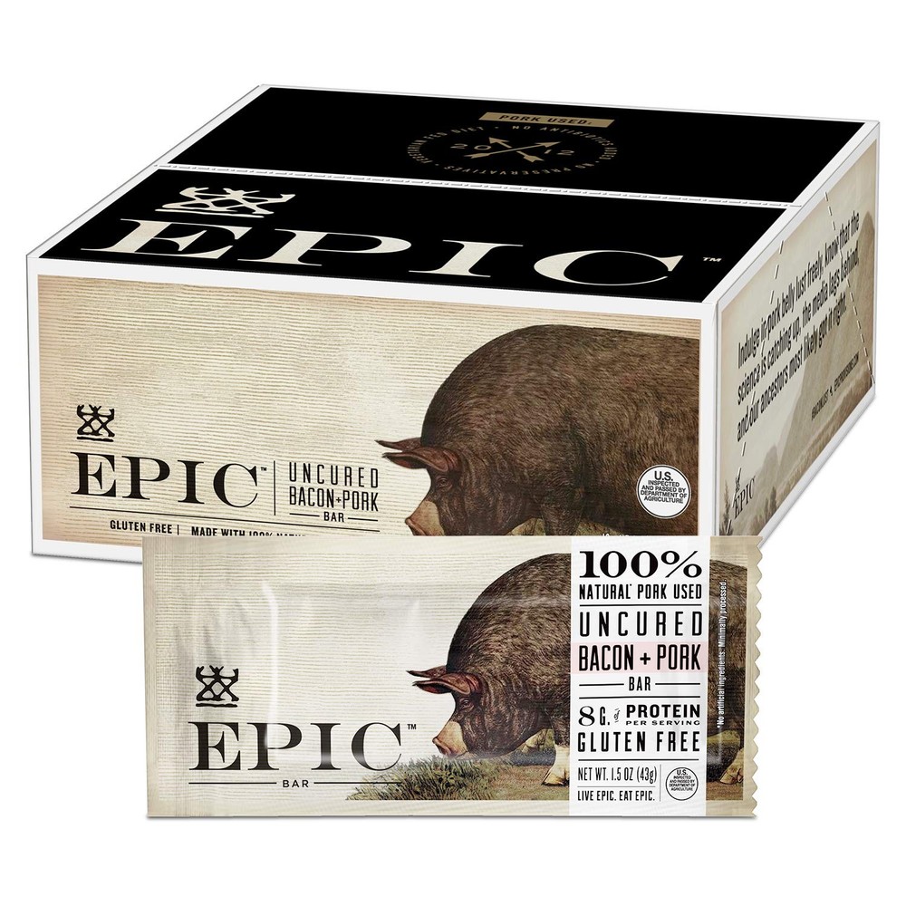 EPIC Uncured Bacon & Bison Bacon Cranberry Protein Bars Bundle (12 Count)