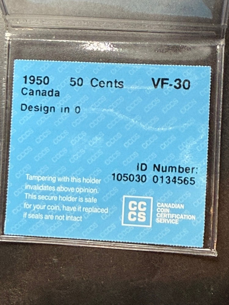 1950 Canada 50 cent Design in O CCCS Graded VF-30