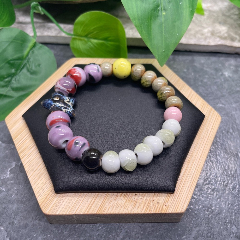 Handmade Ceramic Bead Beaded Stackable 6.25” Plus Stretch Bracelet New B504