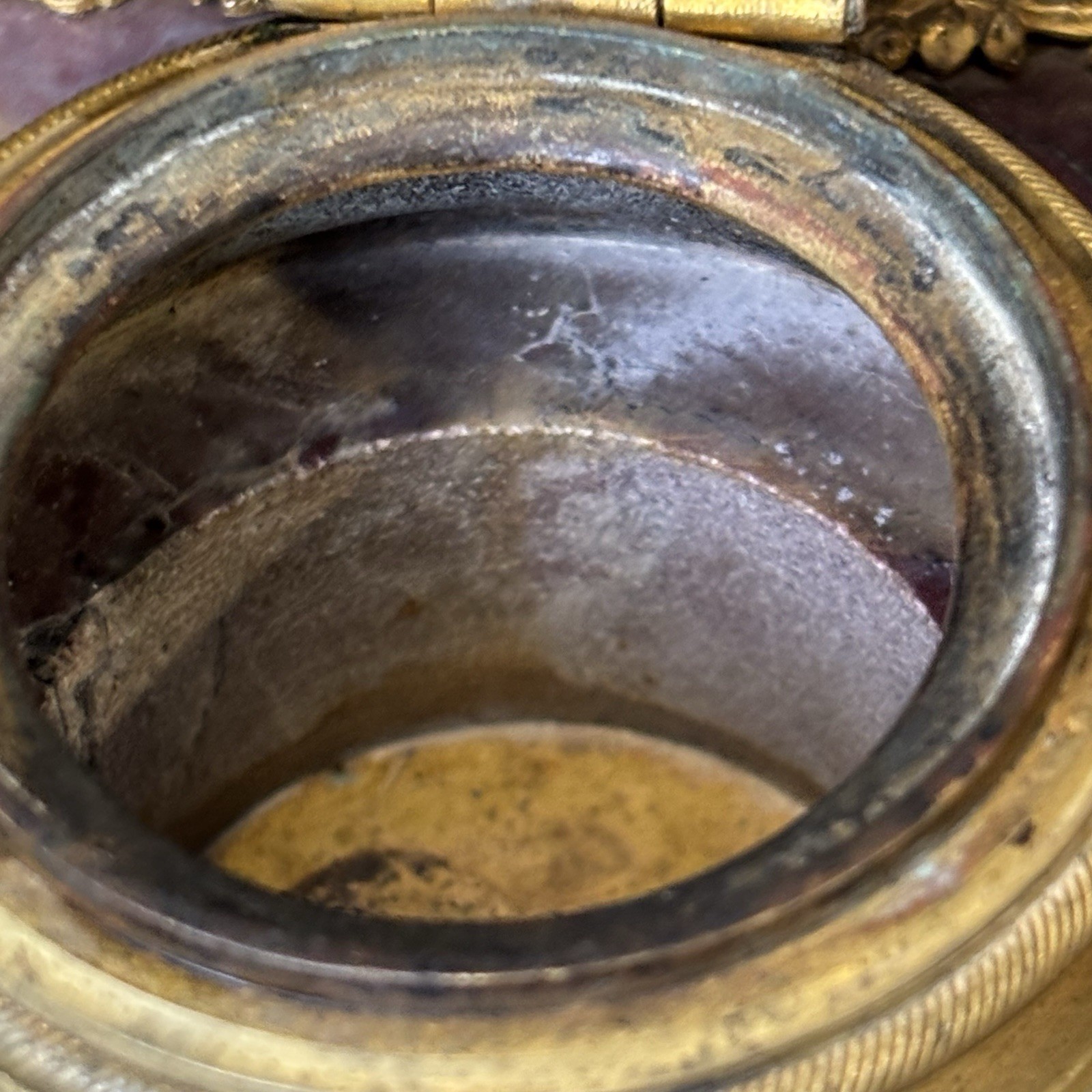 Antique French Rouge Marble Gilt Bronze Inkwell Empire Style