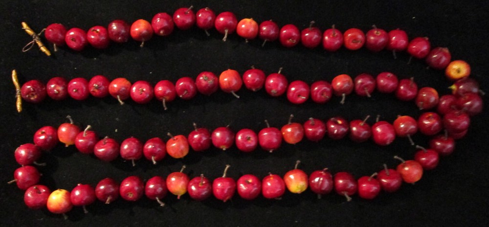 Apples- Mini Artificial-on string (New)  plus bonus 7 medium sized (used) apples