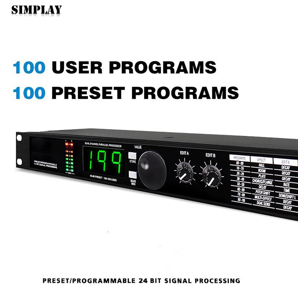 GAX-4II 110-220V 24Bit Reverb DSP Processor Digital Equalizer with 200 Programs