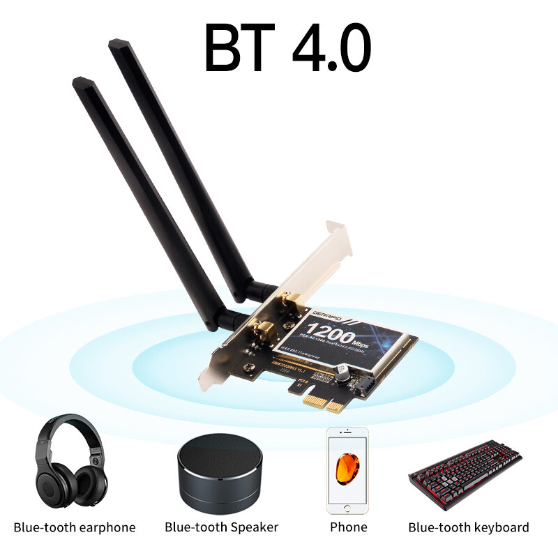 AC1200 PCIe WiFi Bluetooth Card 1200Mbps Wireless Network Adapter for Desktop PC