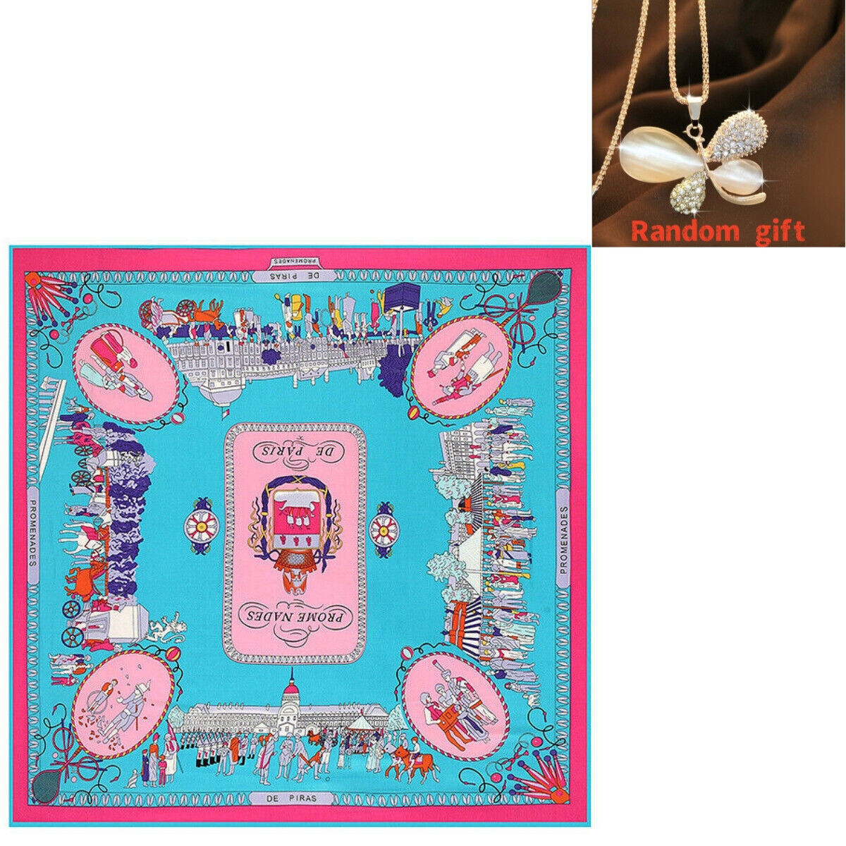 130*130cm stroll on the streets of Paris, 100% silk scarves +1 gift necklace #89