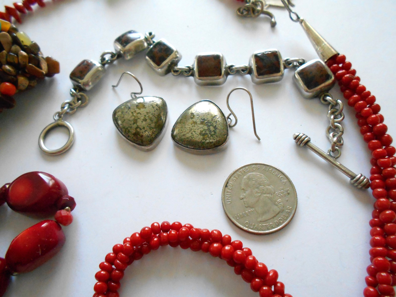 Lot of 6 Pieces Sterling Turquoise, Coral, More Jewelry Lot #7 176 Grams