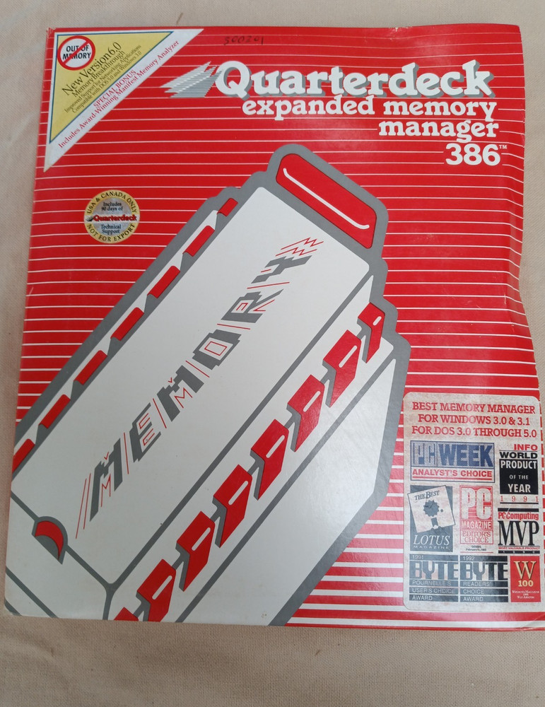 Quarterdeck Expanded Memory Manager 386 6.0 for DOS PCs with 5.25" Disk & Manual