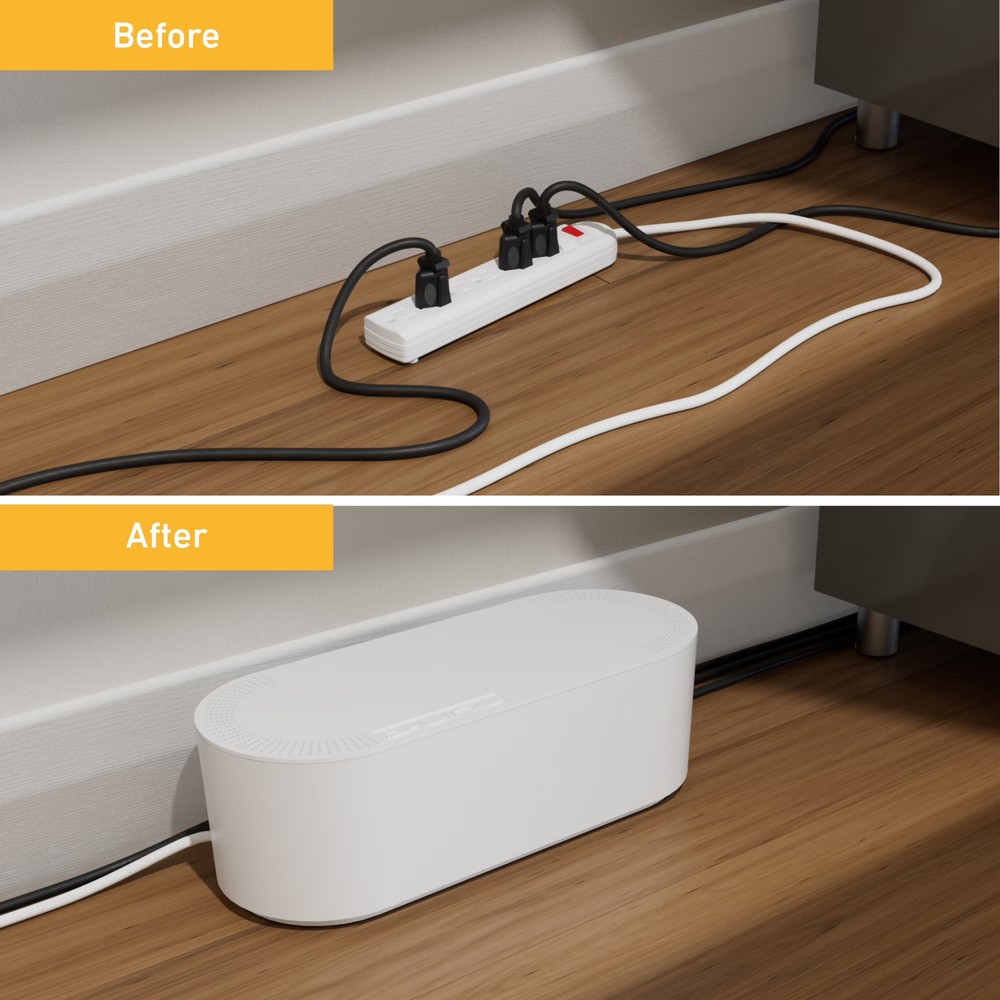 D-Line Cable Management Box, Hide Power Strips & Cords - Large, White