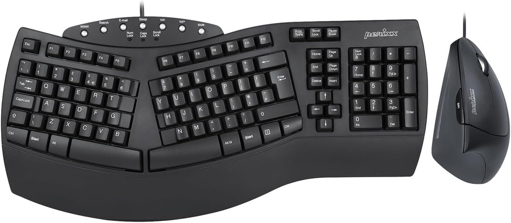 PERIDUO-512B US, Wired Ergonomic Keyboard and Vertical Mouse Combo - USB - Black