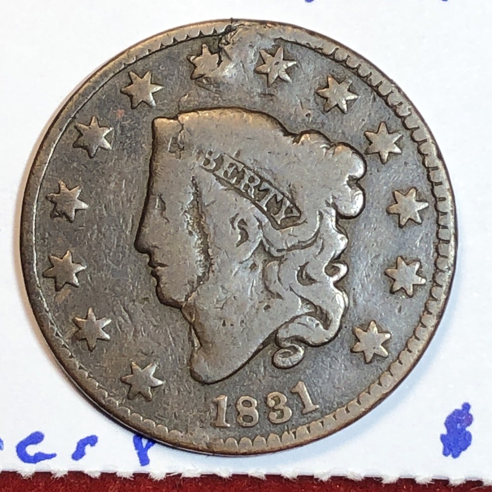 1831 coronet head large cent Error Major Planchet Lamination Choice For Grade