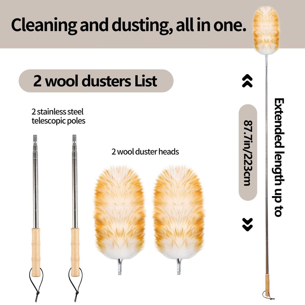 Lambswool Duster for Cleaning with Solid Wooden Handle Leather Hang Strap 87....