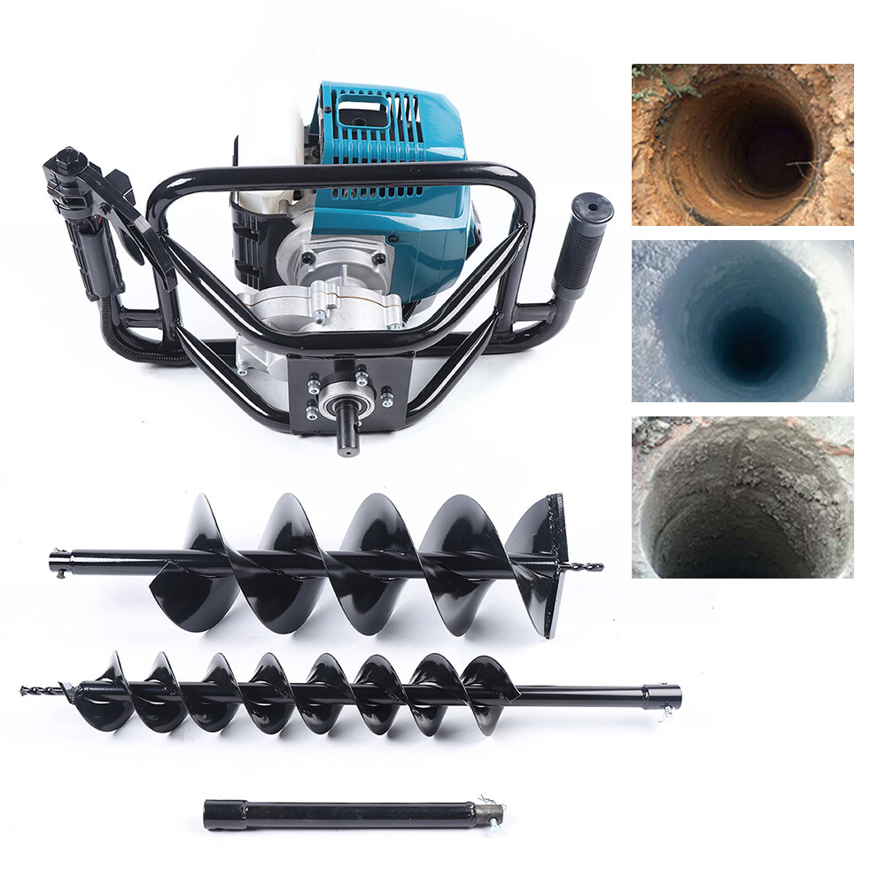 52CC Gas Powered Earth Auger Post Hole Digger with 2 Drill Bits