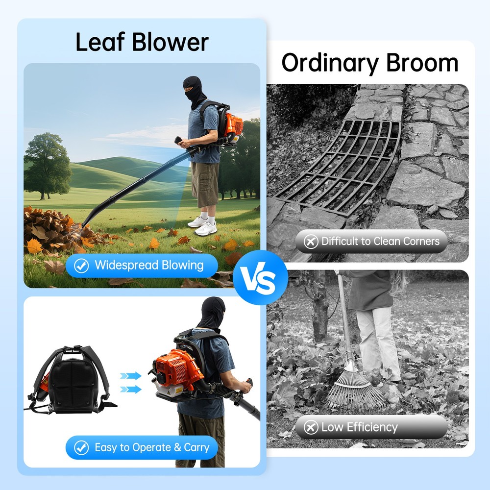 Upgraded 63CC 2-Stroke Backpack Leaf Blower With Adjustable Air Volume