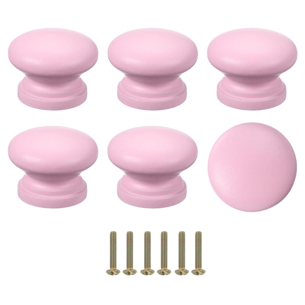 6Pcs Drawer Knobs, Round Dresser with Screw, Pink
