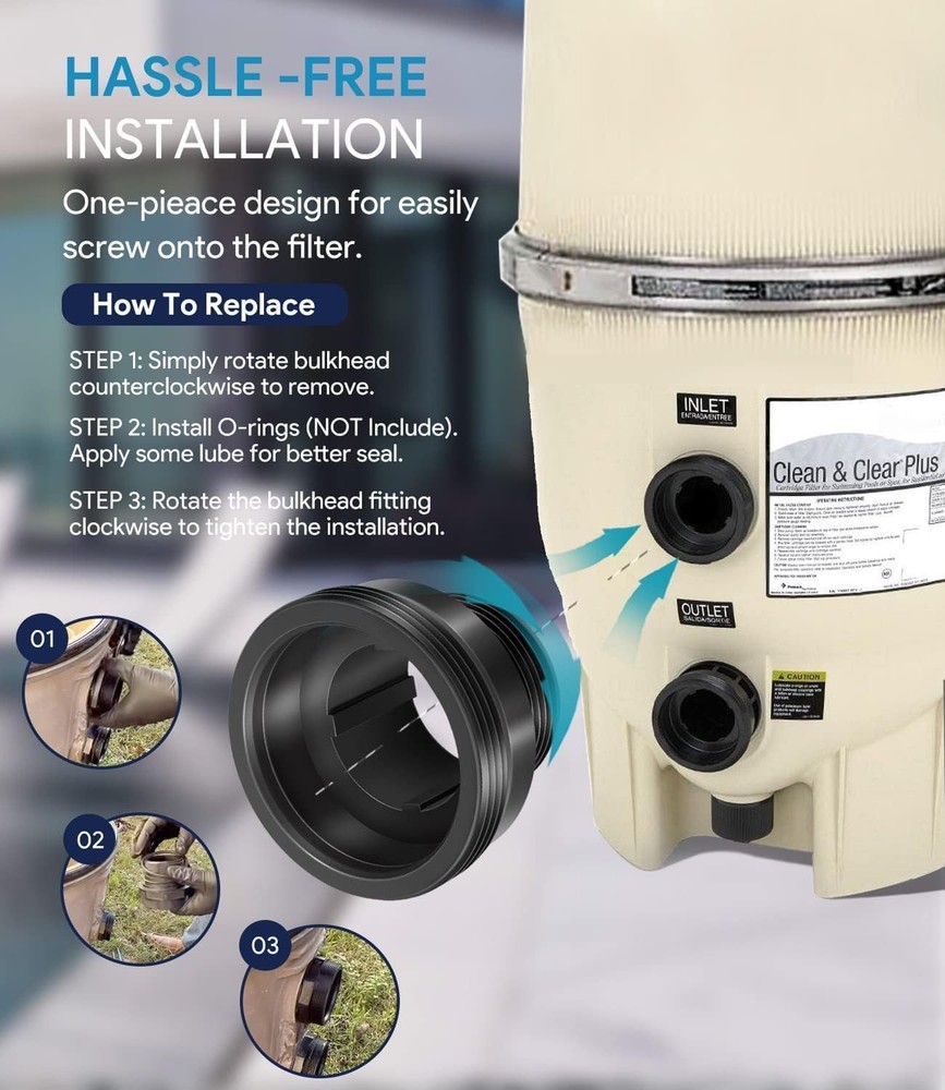 194801 Bulkhead Fitting 2-Inch for Pool and Spa Filter, Clean & Clear Plus