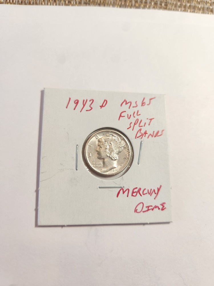 1943 D UNC+++ FULL SPLIT BANDS MERCURY DIME REAL BLAZER