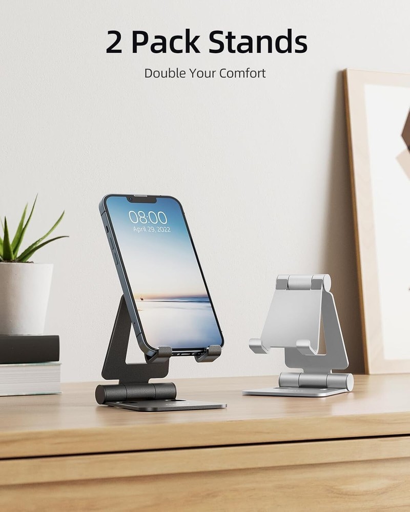 2 Pack Nulaxy Dual Folding Cell Phone Stand Fully Adjustable Foldable Desktop