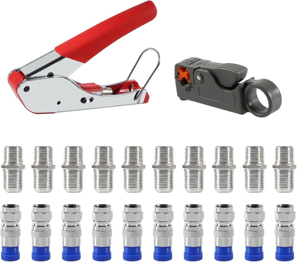 Coax Cable Crimper Coaxial Compression Tool Kit Wire Stripper Red and Silver