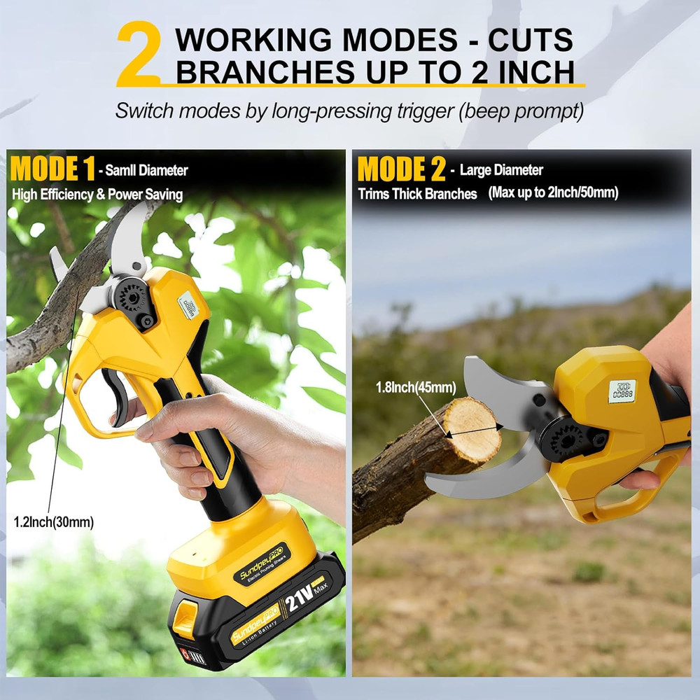 Cordless Electric Pruning Shears - Max 2" Cutting Diameter Brushless Pruning She