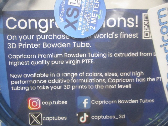 2 Meters Capricorn XS Series Low Friction PTFE Bowden Tubing for 1.75mm SEALED