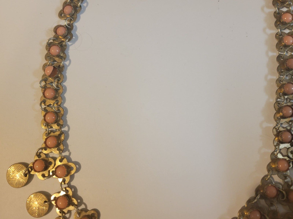 Vintage Pink Stone Linked Bib Necklace