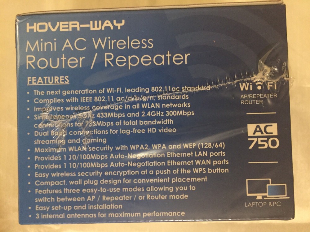 Brand New Sealed Hover-Way Mini AC Wireless Router /Repeater.👍