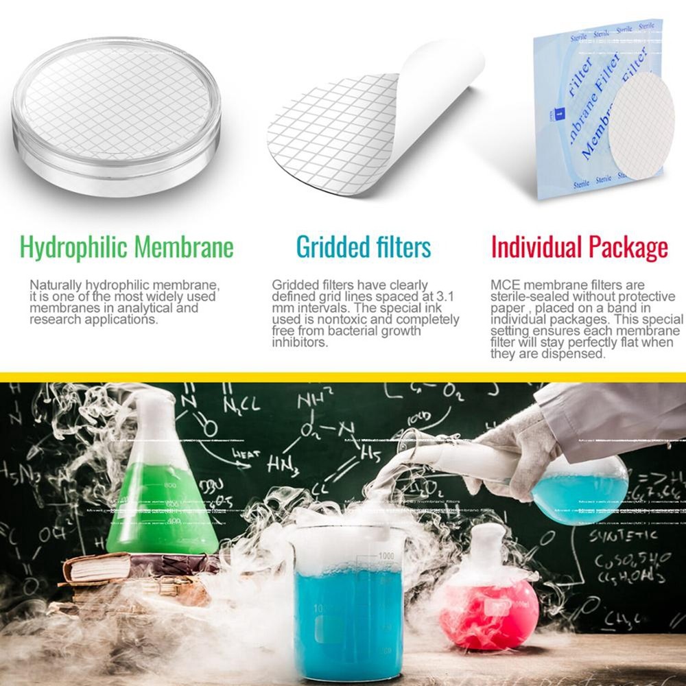 MCE Membrane Filter,Sterile,Black Grid, 47 mm,0.45µm,100-4000pcs,Lab Disc Filter