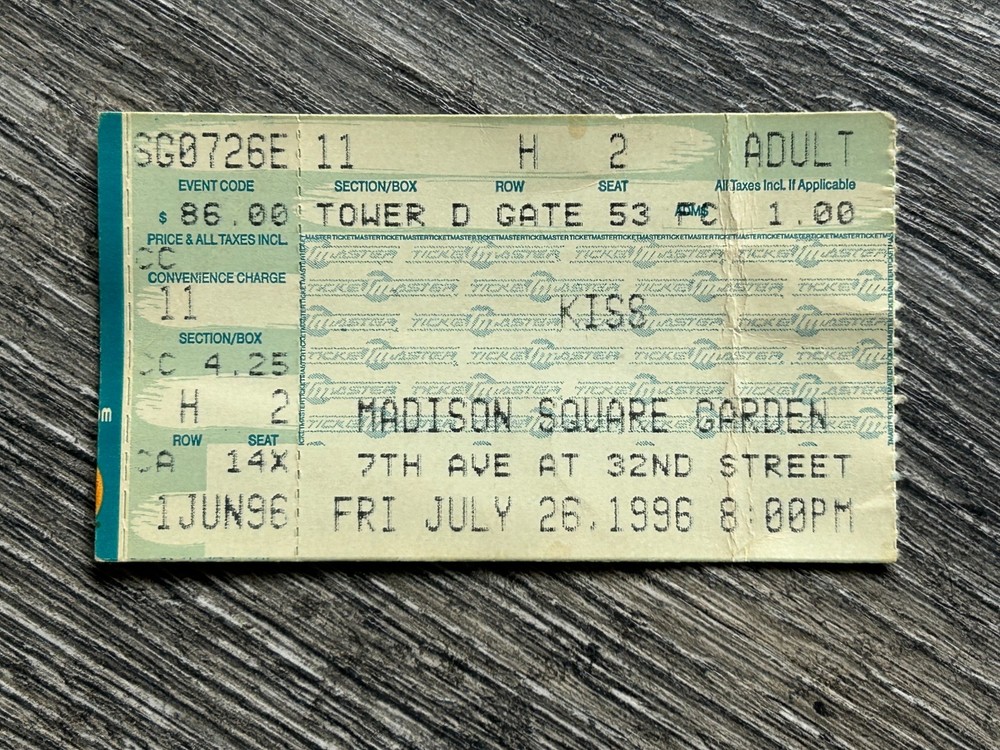KISS Ticket Stub Reunion Concert Tour Madison Square Garden July 26 Vintage Kiss