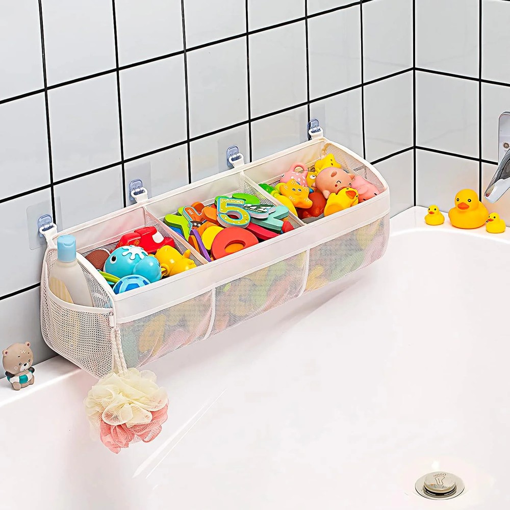 Austion Original 3 Compartment Horizontal Large Openings Bath Toy Organizer for