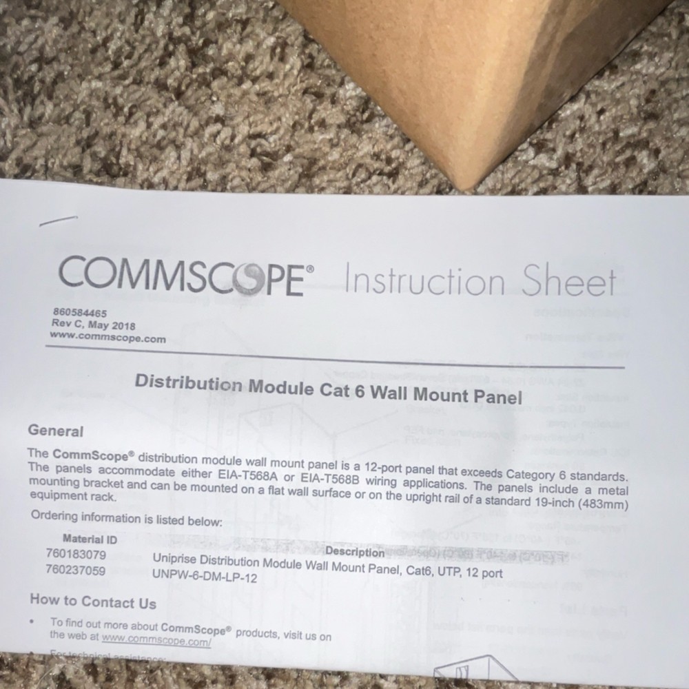 CommScope Uniprise 12-Port Cat 6 RJ-45 Distribution Module Patch Panel 1U 19in
