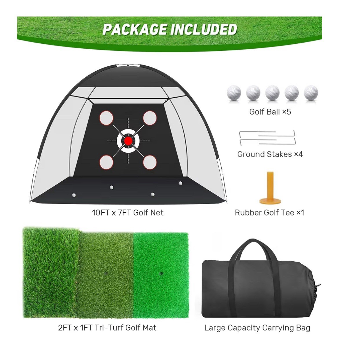 10x7ft Golf Practice Net with Hitting Mat and Balls
