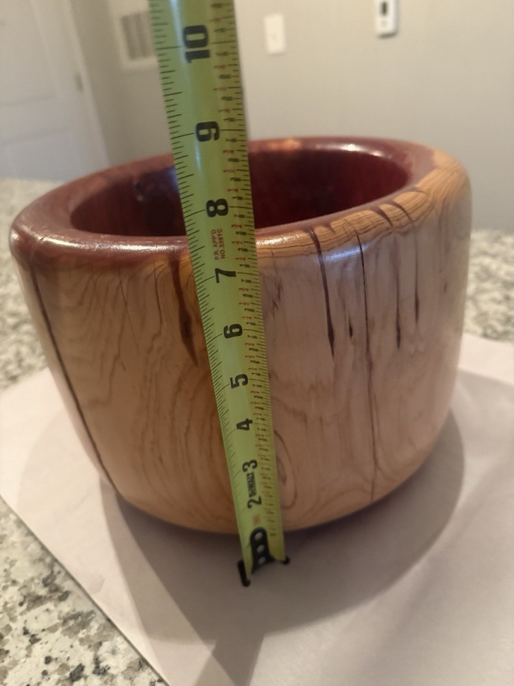 Hand Turned Cedar Wood Bowl Signed & Dated | Large Rustic Artisan Turned Bowl