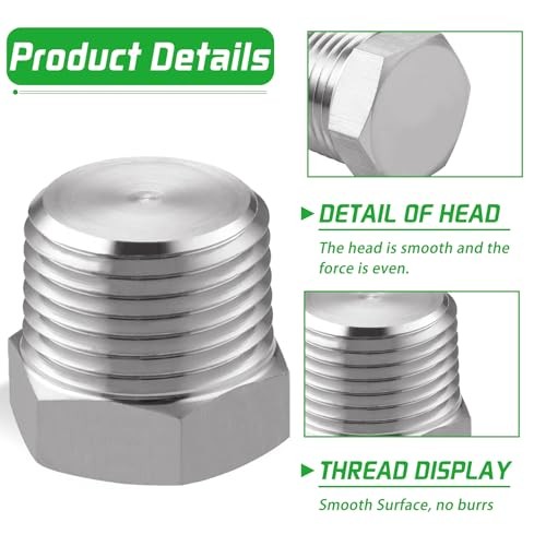 Outer Hex Head Thread Pipe Plug Fitting 1/4" NPT Male,304 1/4 Inch 4 Packs