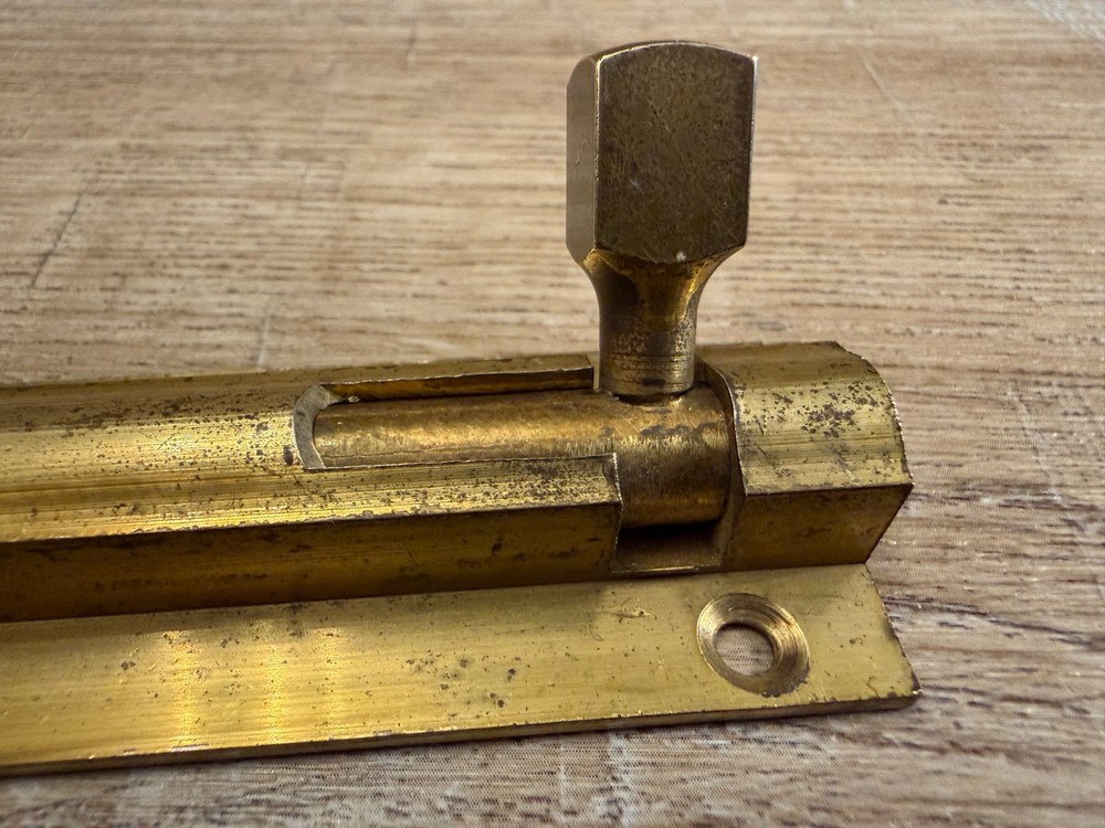 VINTAGE SOLID BRASS 6" SLIDE BOLT DOOR BOLT