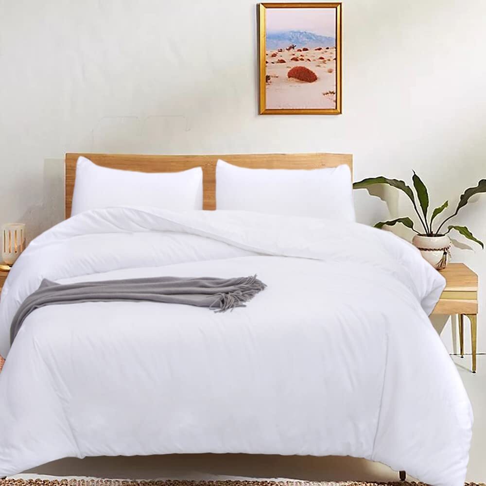CLOTHKNOW White Queen Comforter Set 3Pcs White Bedding Comforter Sets White Bed