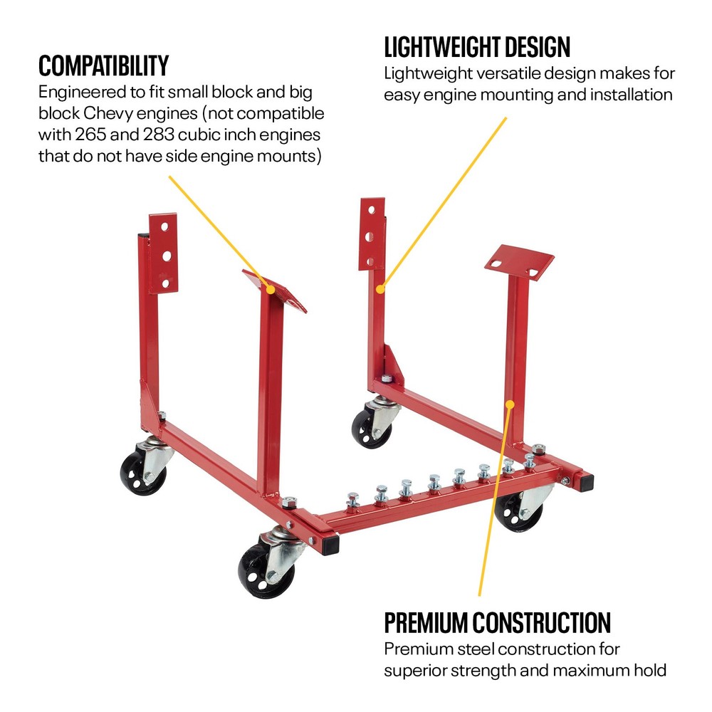 Rolling Engine Cradle Stand with Wheels, Fits Chevy V8 Small Block and Big Block