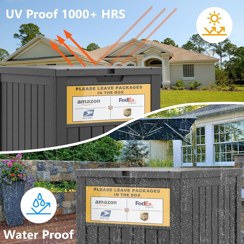 Package Delivery Box Outside W/ Sign 48 Gallon Storage W/ Lockable Secure Large
