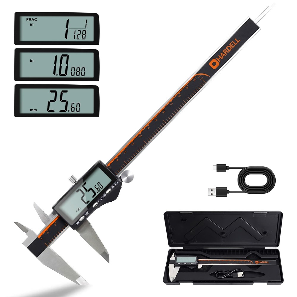 Digital Caliper, Rechargeable 0-8 Inch Calipers Measuring Tool with Large LCD...