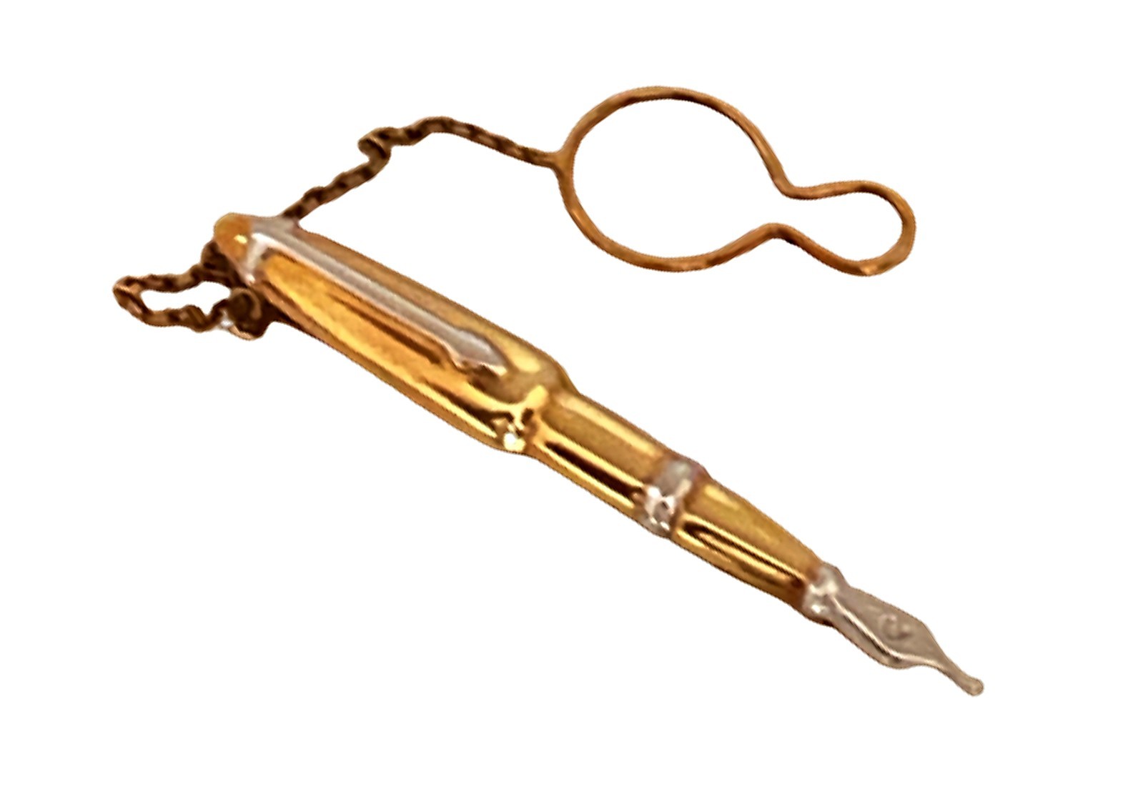 Unique Gold tie clip miniature fountain pen in yellow and white gold France