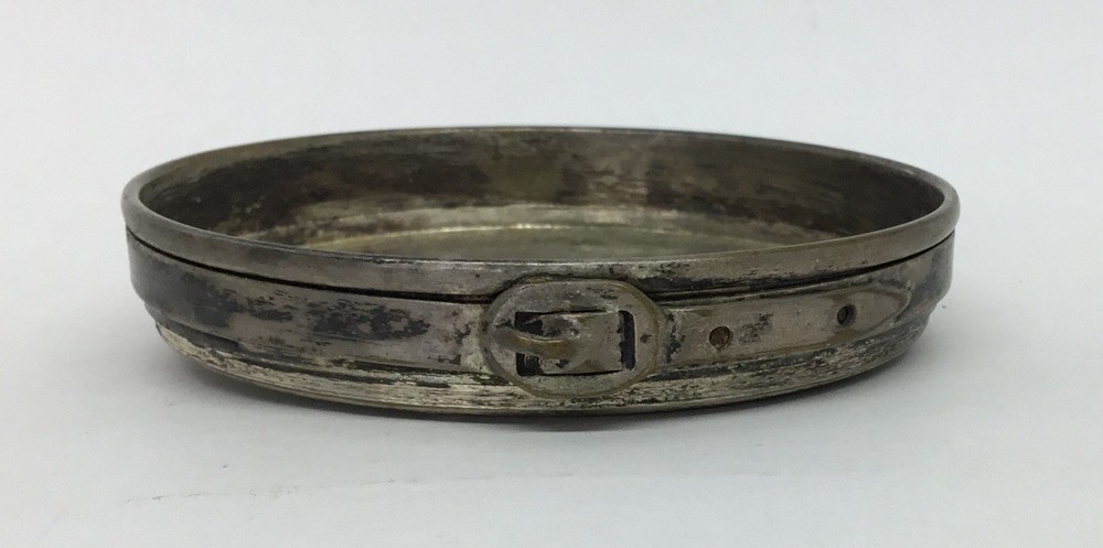 Vintage Silver Plate Shallow Trinket Dish w/Belt Design……..[B18]