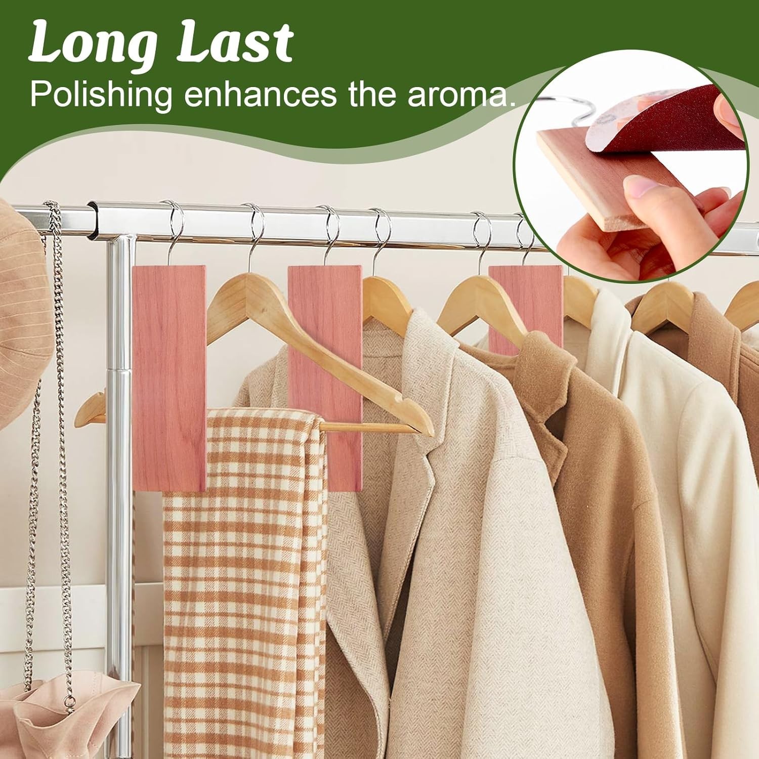 Cedar Blocks for Clothes Storage,15 Pack with Metal Hooks,100% Natura Cedars Woo