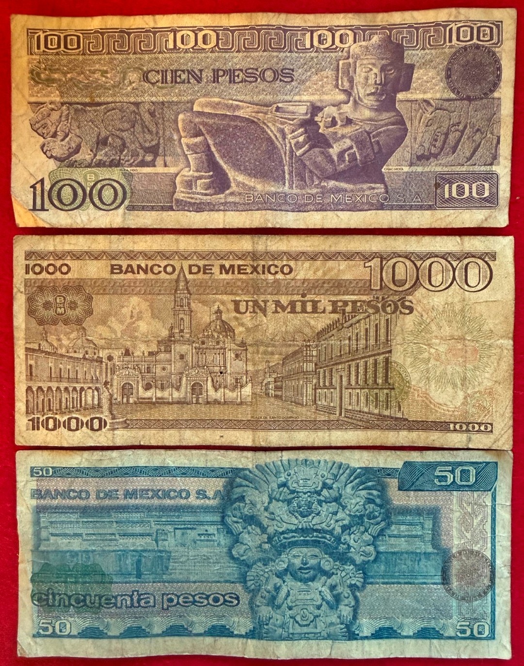 LOT of 5 MEXICO BANKNOTES SERIES 5 50 100 1000 PESOS Billete BDM ABNC 5 Amigos 1